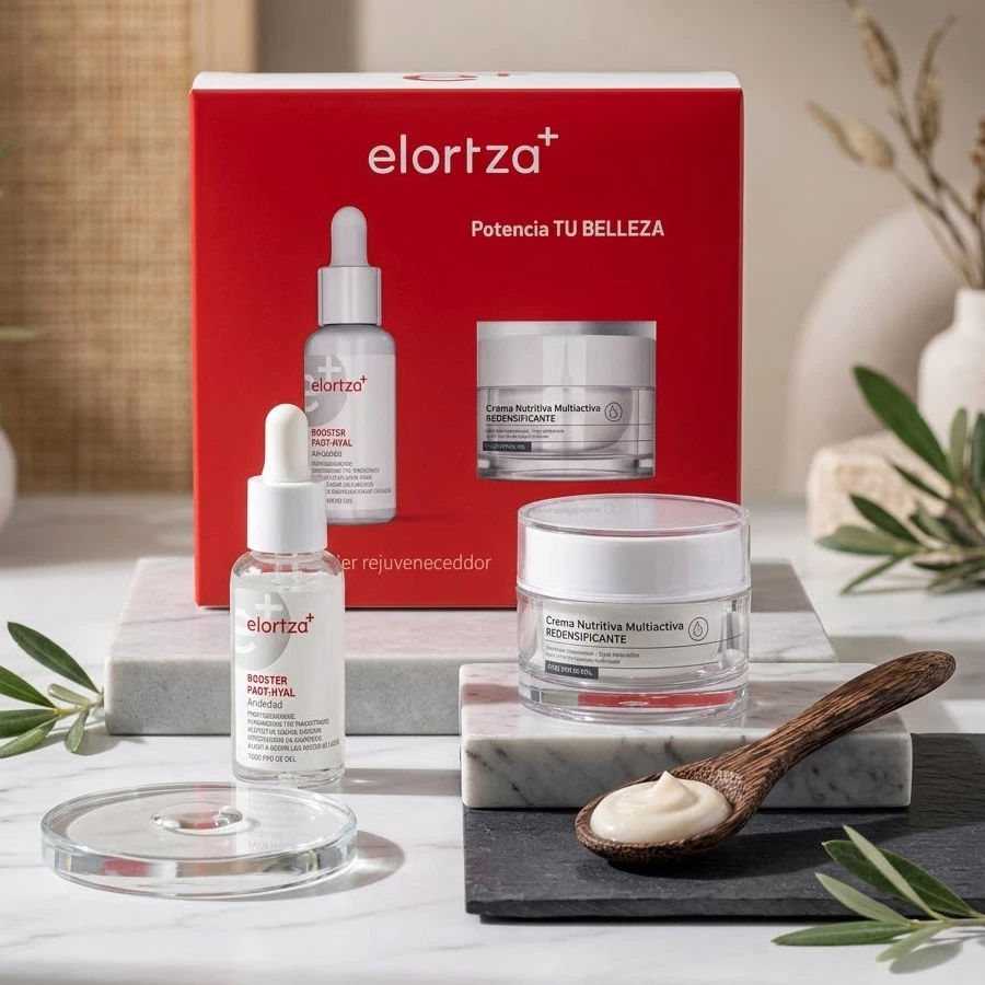 **COFRE ANTIEDAD** CREMA REDENSIFICANTE 50ML + BOOSTER PROT-HYAL 30ML ELORTZA BOTIKA