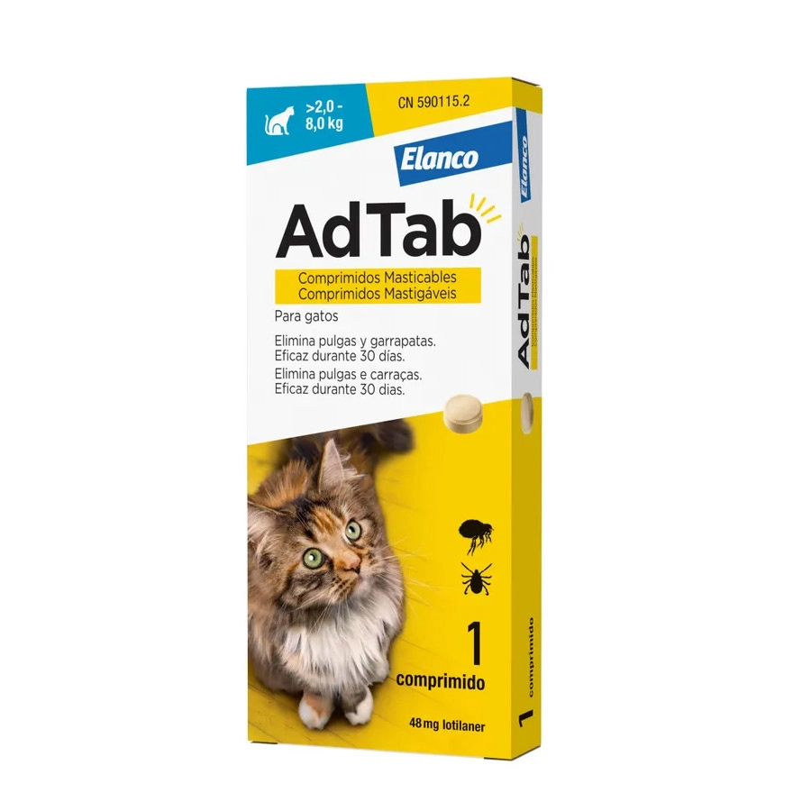 ADTAB 48 MG 1 COMPRIMIDO MASTICABLE PARA GATOS (ENTRE 2,0 Y 8,0 KG)