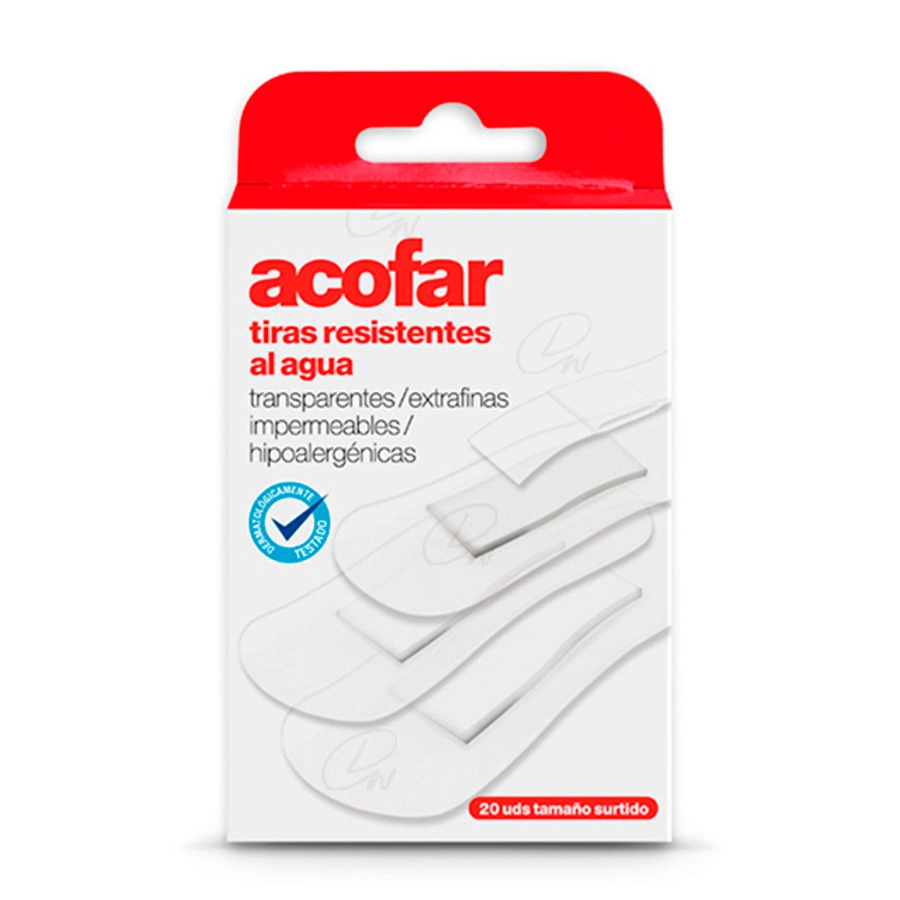 APOSITO ADHESIVO RESISTENTE AL AGUA ACOFAR 20 UNIDADES SURTIDAS COLOR TRANSPARENTE