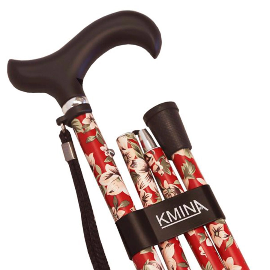 BASTON KMINA PRO ALUMINIO PLEGABLE FLORES ROJO