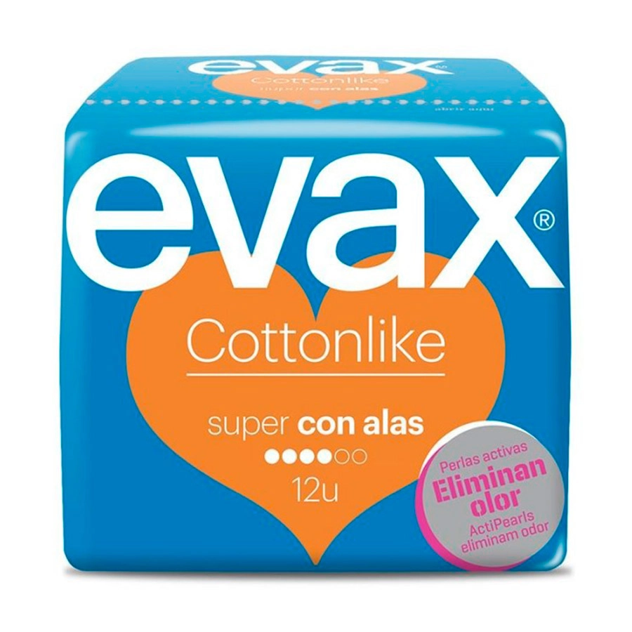 COMPRESAS HIGIENICAS FEMENINAS EVAX COTTONLIKE SUPER CON ALAS 14 COMPRESAS