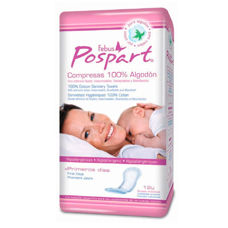 COMPRESAS POSTPARTO INDASEC PRIMEROS DIAS ALGODON 12 UNIDADES