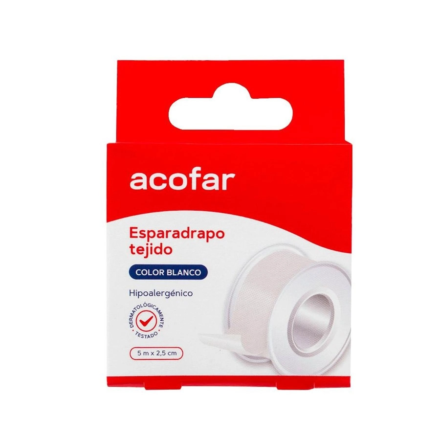 ESPARADRAPO ACOFAR TEJIDO 1 UNIDAD 5 M X 2,5 CM COLOR BLANCO