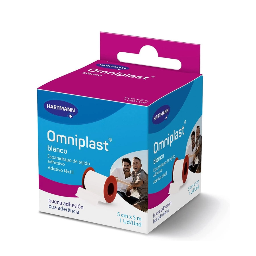 ESPARADRAPO HIPOALERGICO OMNIPLAST TEJIDO RESISTENTE 1 UNIDAD 5 M X 5 CM COLOR BLANCO