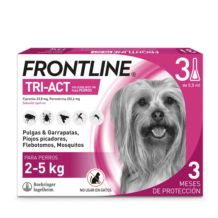 FRONTLINE TRI-ACT 33,8/252,4 MG SOLUCION SPOT-ON PARA PERROS 2-5 KG 3 PIPETAS 0,5 ML