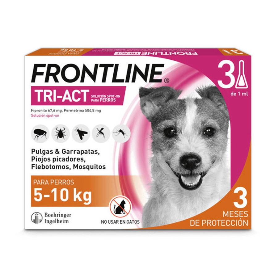 FRONTLINE TRI-ACT 67,6/504,8 MG SOLUCION SPOT-ON PARA PERROS 5-10 KG 3 PIPETAS 1 ML