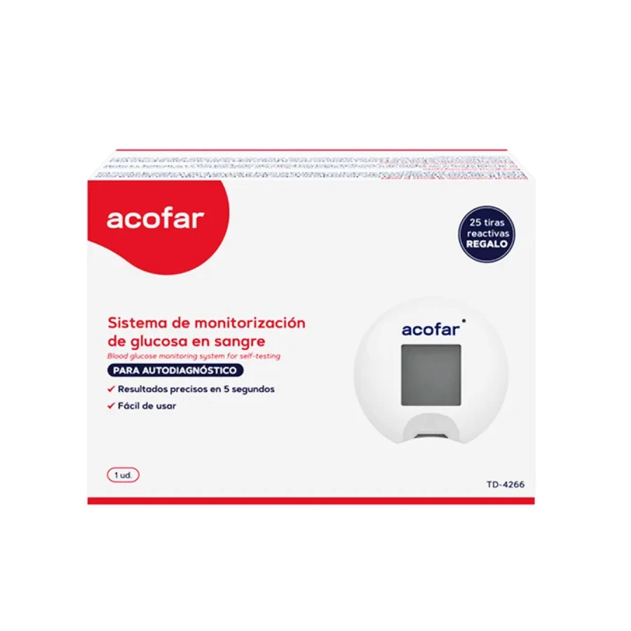 SISTEMA DE MONITORIZACION DE GLUCOSA EN SANGRE ACOFAR 1 MEDIDOR + 10 LANCETAS + 25 TIRAS REACTIV