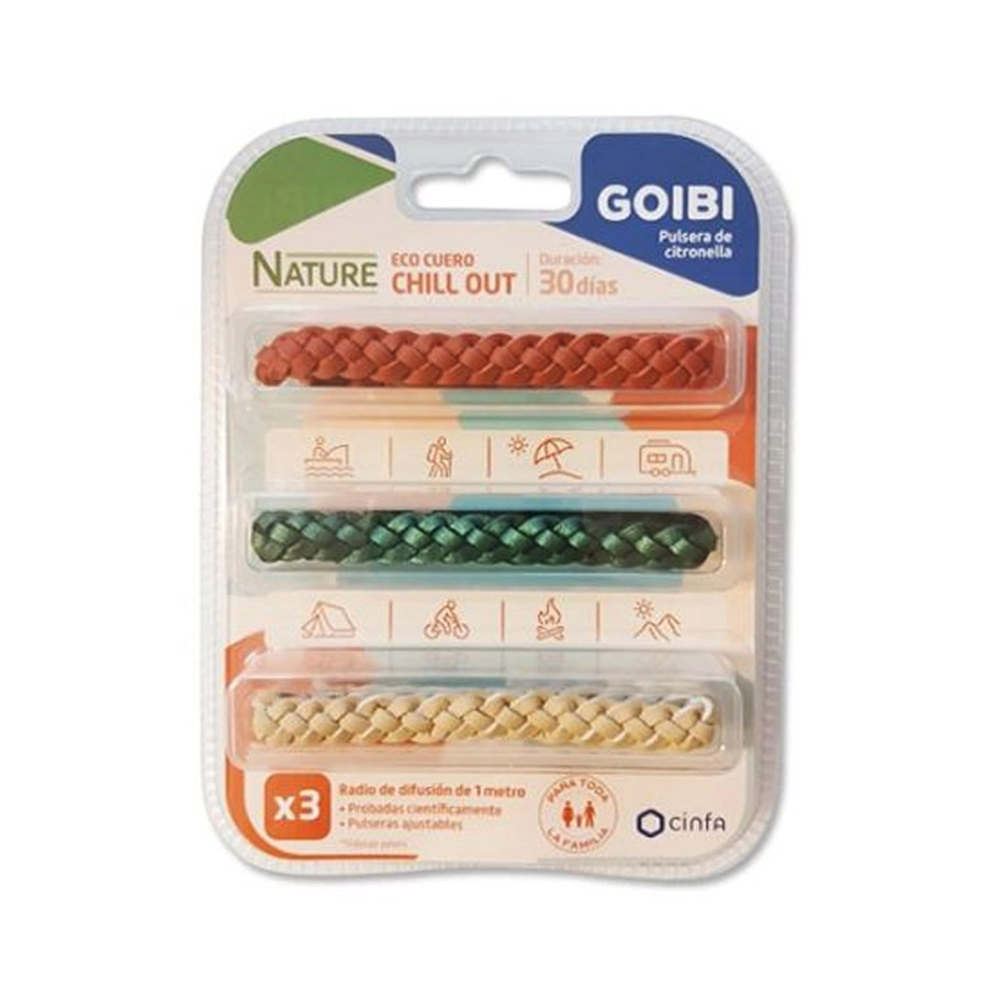 GOIBI PULSERA DE CITRONELLA NATURE  3 PULSERAS ECO CUERO CHILL OUT TRENZADA
