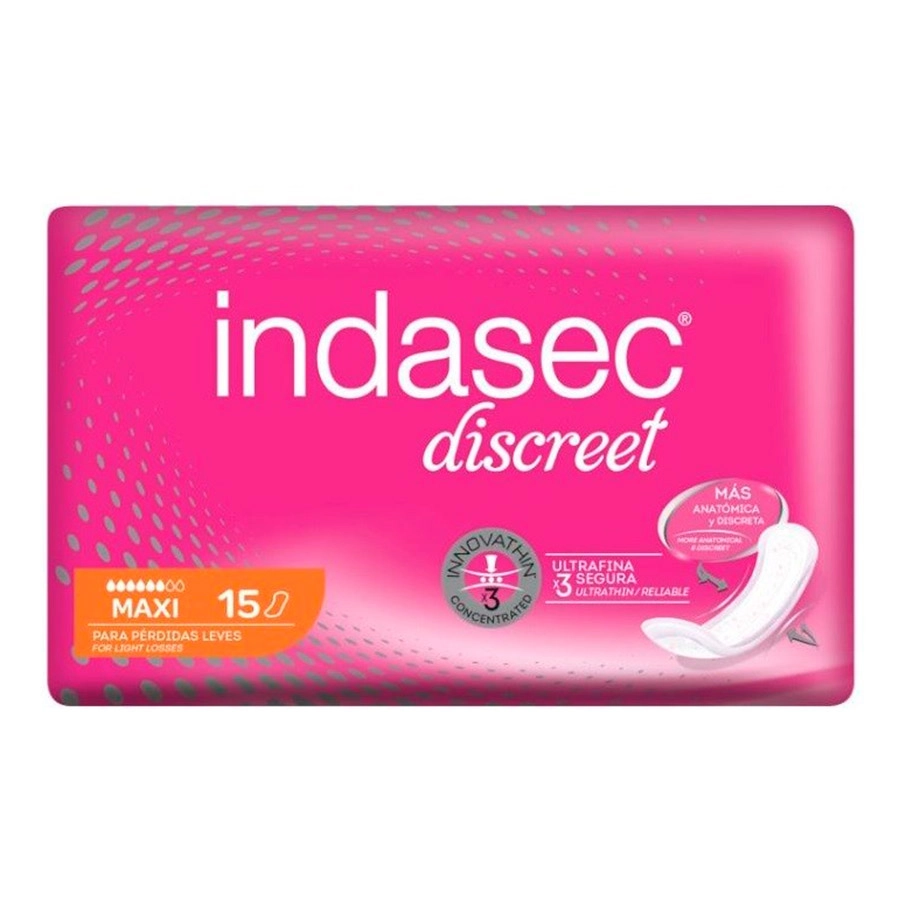 COMPRESA PERDIDAS LEVES INDASEC DISCREET MAXI 15 UNIDADES
