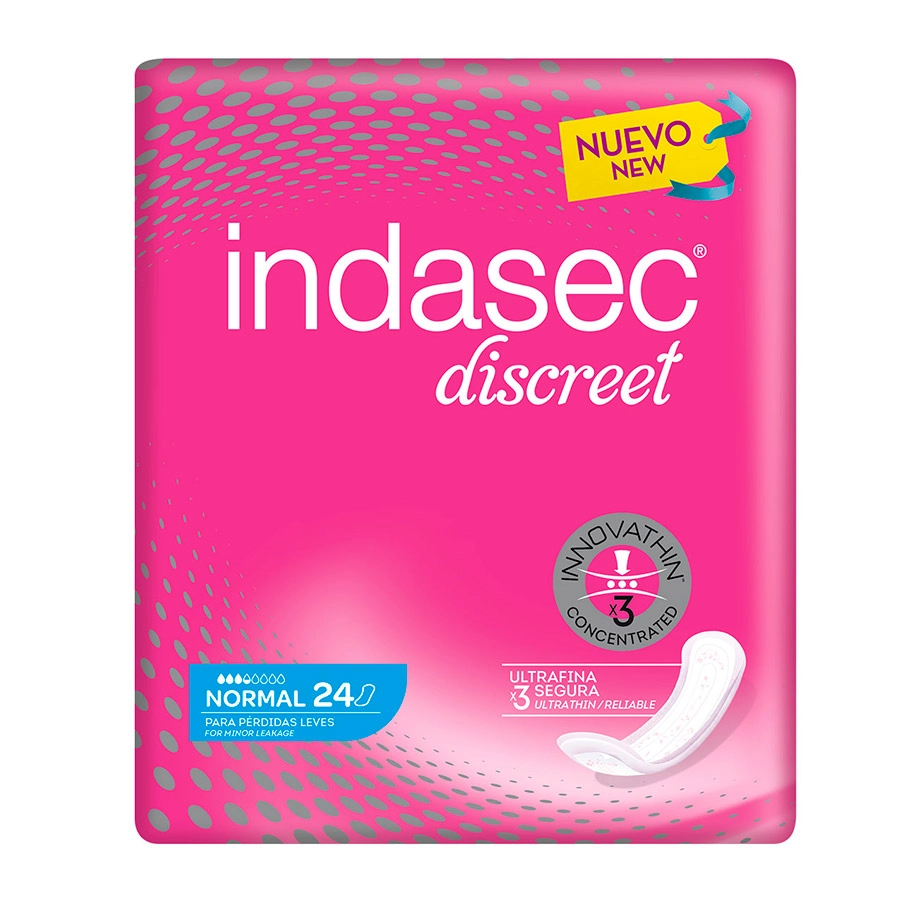 COMPRESA PERDIDAS LEVES INDASEC DISCREET NORMAL 24 UNIDADES