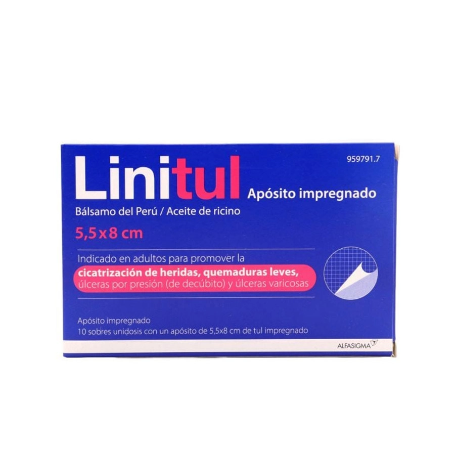 LINITUL CICATRIZANTE 10 APOSITOS IMPREGNADOS 5,5 X 8 CM