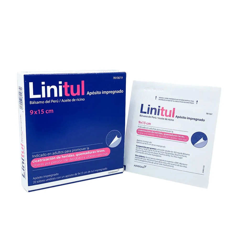 LINITUL CICATRIZANTE 20 APOSITOS IMPREGNADOS 9 X 15 CM