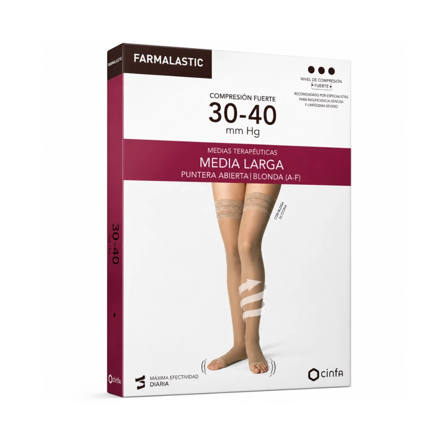 MEDIA LARGA (A-F) COMPRESION FUERTE FARMALASTIC TALLA REINA PLUS BANDA SILICONA