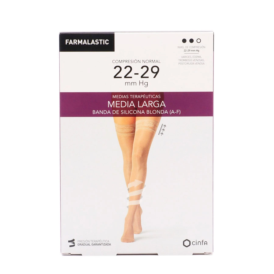 MEDIA LARGA CON SILICONA BLONDA (A-F) COMPRESION NORMAL FARMALASTIC PUNTERA CERRADA 2 UNIDADES T