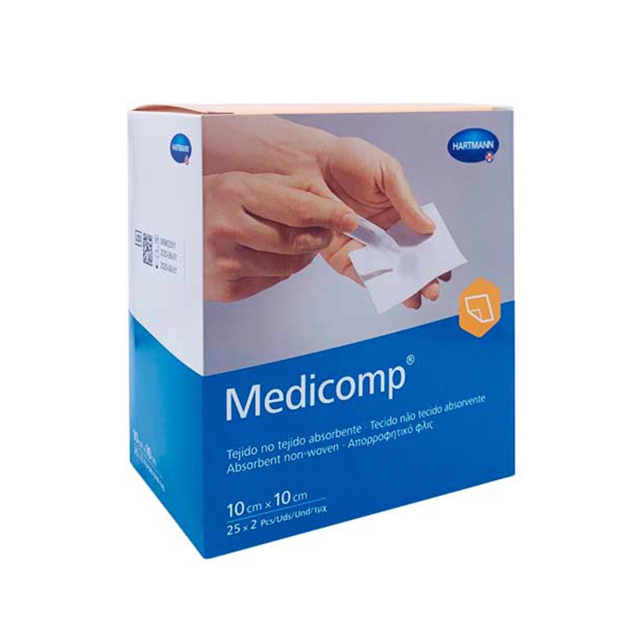 COMPRESAS DE TEJIDO NO TEJIDO ESTERILES MEDICOMP 50 UNIDADES 10 X 10 CM