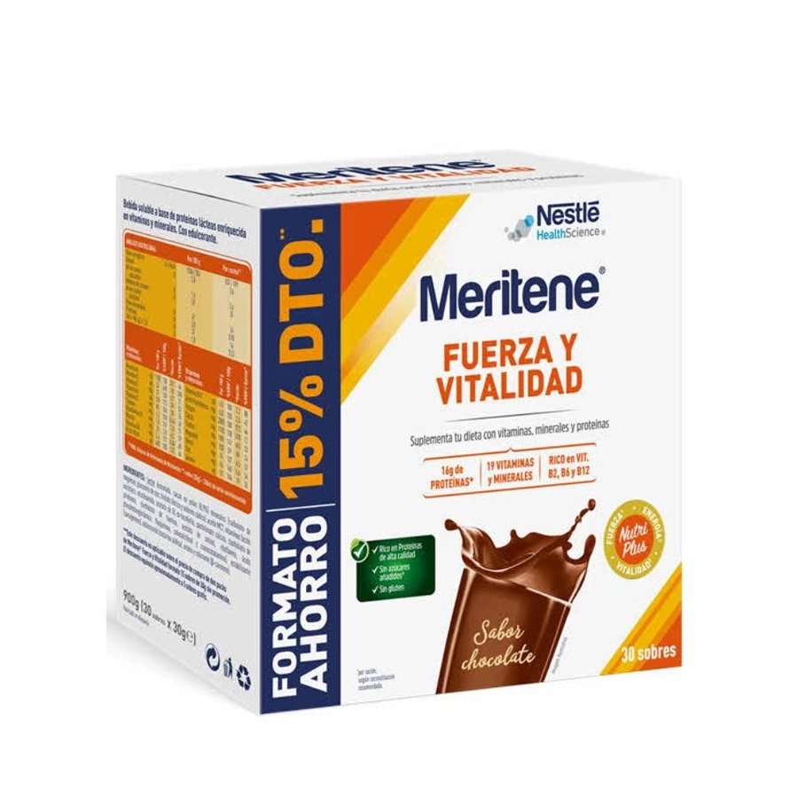 MERITENE FUERZA Y VITALIDAD BATIDO  30 SOBRES 30 G SABOR CHOCOLATE