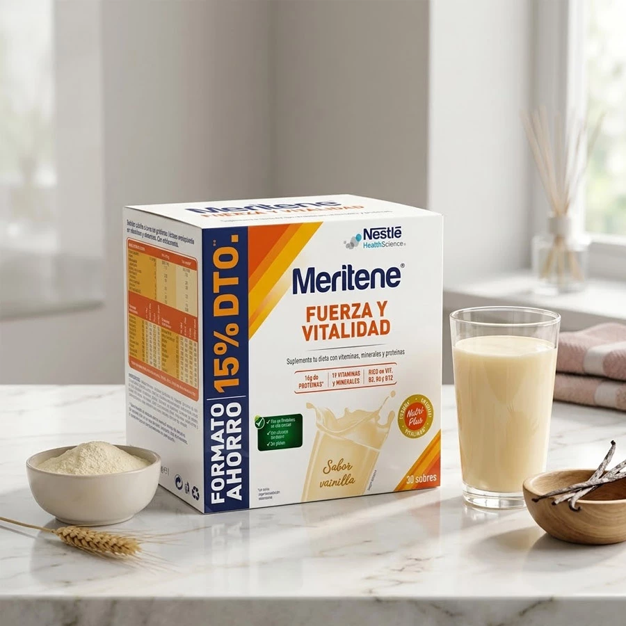 MERITENE FUERZA Y VITALIDAD BATIDO  30 SOBRES 30 G SABOR VAINILLA