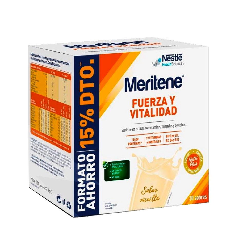 MERITENE FUERZA Y VITALIDAD BATIDO  30 SOBRES 30 G SABOR VAINILLA