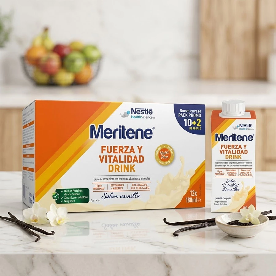 MERITENE FUERZA Y VITALIDAD DRINK  12 BOTELLAS 180 ML SABOR VAINILLA