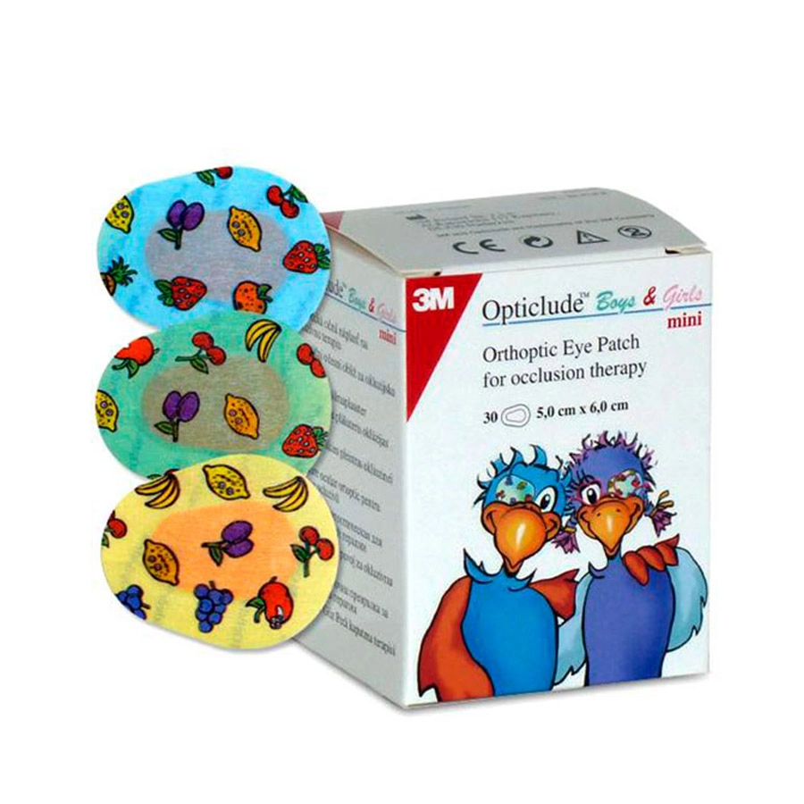 OPTICLUDE PARCHES OCULARES IMPRESO PEQUEÑO 6 CM X 5 CM 30 UNIDADES