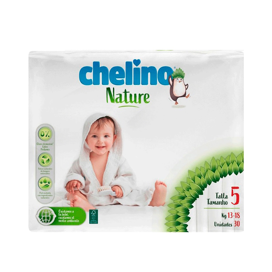 PAÑAL INFANTIL CHELINO NATURE TALLA 5 30 UNIDADES