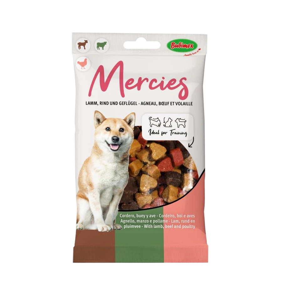 SNACK PARA PERRO SABOR CORDERO BUEY Y AVE MERCIES 100GR