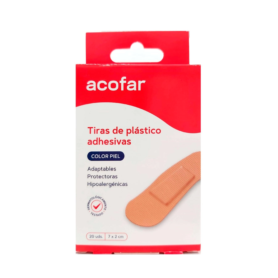 TIRAS ADHESIVAS DE PLASTICO ACOFAR 20 UNIDADES COLOR PIEL